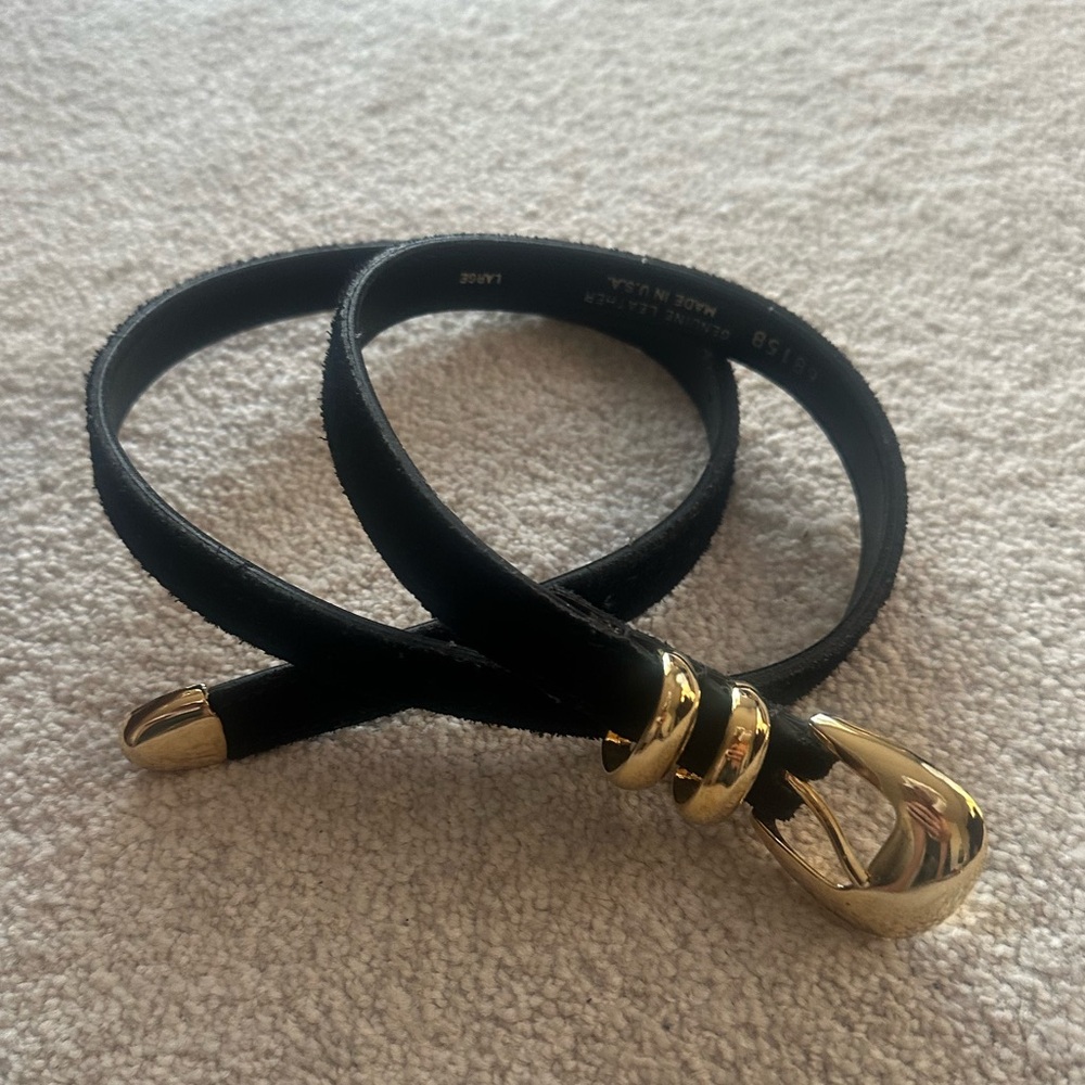 Black Genuine Suede Belt with Gold Buckle - Picture 2 of 6